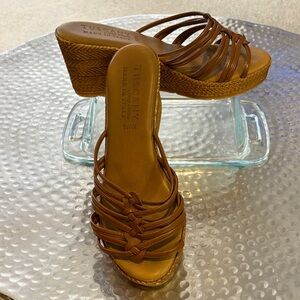 Easy Street Tuscany Luciana Brown Platform Wedge Slide Sandal 9 Wide